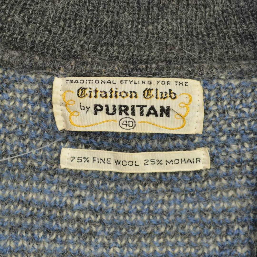 PURITAN】60s〜 ウールモヘア混 アーガイル長袖カーディガンの PURITAN】60s〜 ウールモヘア混 アーガイル長袖カーディガンの