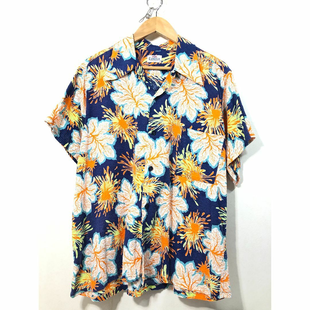510680● 50s CAMPUS 半袖 シャツ ML アロハ シアサッカー
