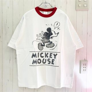 新品　ミッキー プリント 半袖 リンガー Tシャツ 80s 古着 キャラT 白