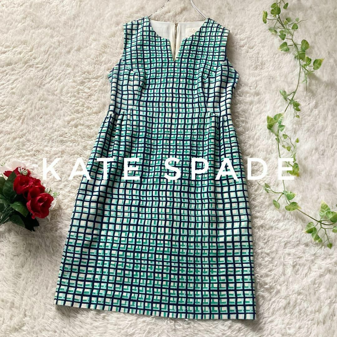 KATE SPADE SATURDAY - ケイトスペードニューヨーク　ノースリーブドレスワンピース　チェック　Vネック　2