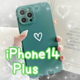 【iPhone14plus】iPhoneケース グリーン ハート 手書き 緑(iPhoneケース)