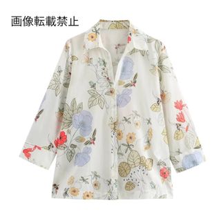 ☂️6月新作🐌14533◆フラワー 花柄 シャツ ブラウス(シャツ/ブラウス(長袖/七分))