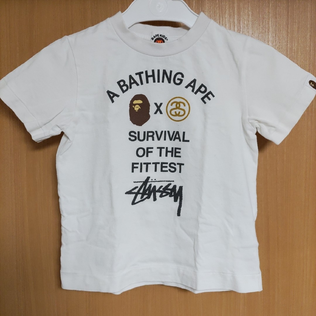 A BATHING APE - STUSSYエイプTシャツBAPEKIDS110cm白A BATHING A BATHING APE - STUSSYエイプTシャツBAPEKIDS110cm白A BATHING