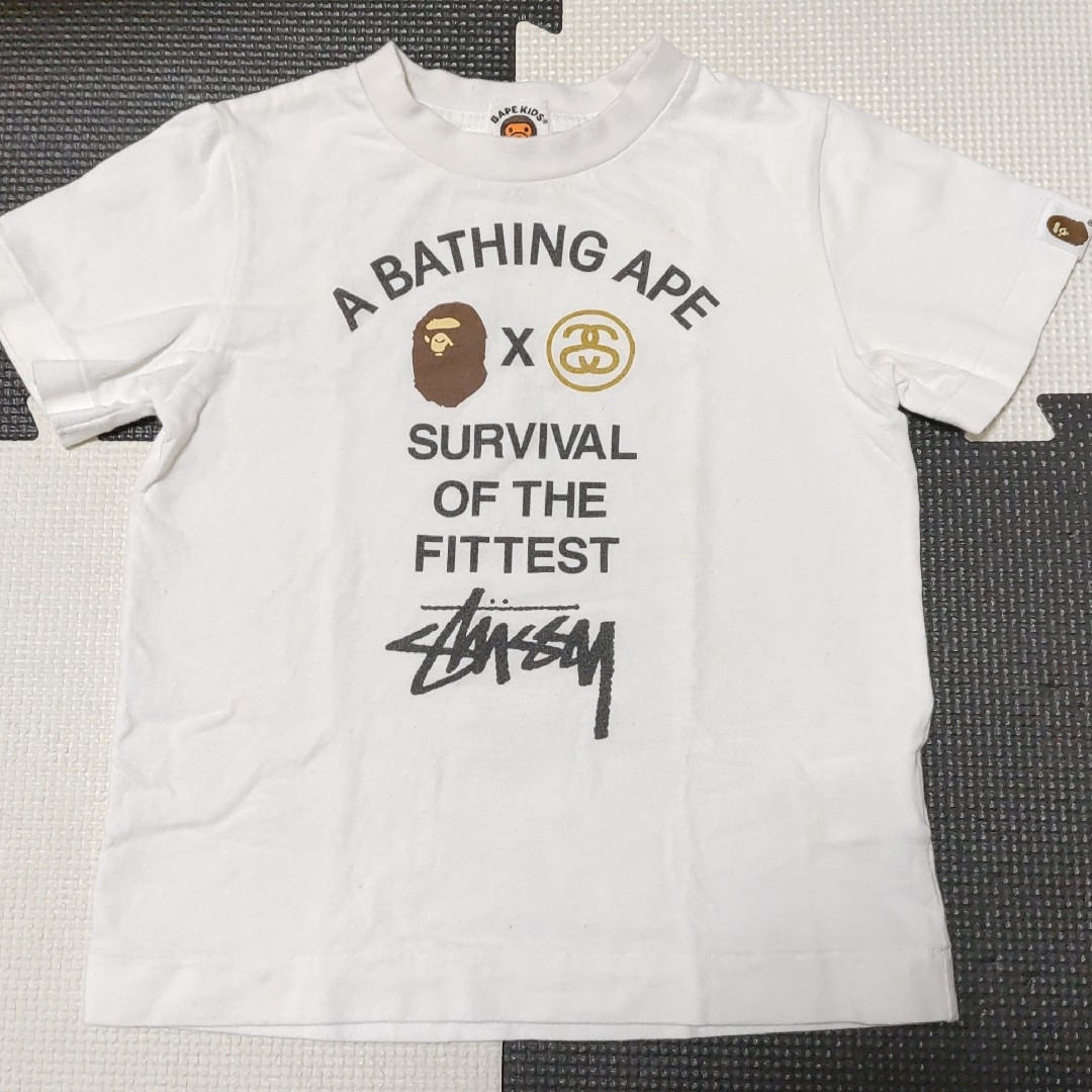 A BATHING APE - STUSSYエイプTシャツBAPEKIDS110cm白A BATHING A BATHING APE - STUSSYエイプTシャツBAPEKIDS110cm白A BATHING