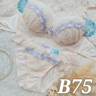 №814【B75】ロマンティックドットリボンブラジャー&フルバックショーツ