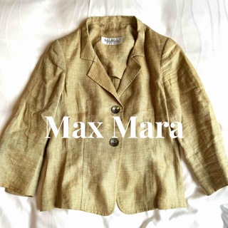 マックスマーラ(Max Mara)の美品　マックマーラ　テーラードジャケット　リネン100% 銀ボタン　白タグ　38(テーラードジャケット)