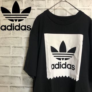 アディダスオリジナルス(adidas Originals)のXL⭐️adidas ボックス ビッグトレファイルロゴ Tシャツ ブラック×白(Tシャツ/カットソー(半袖/袖なし))