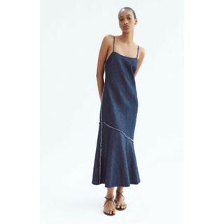 ZARA - ザラ タグ付き 未使用品 デニムワンピース フリル キャミ S