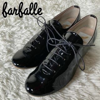 美品 ファルファーレ エナメル レースアップシューズ 黒 ブラック 24cm(ローファー/革靴)