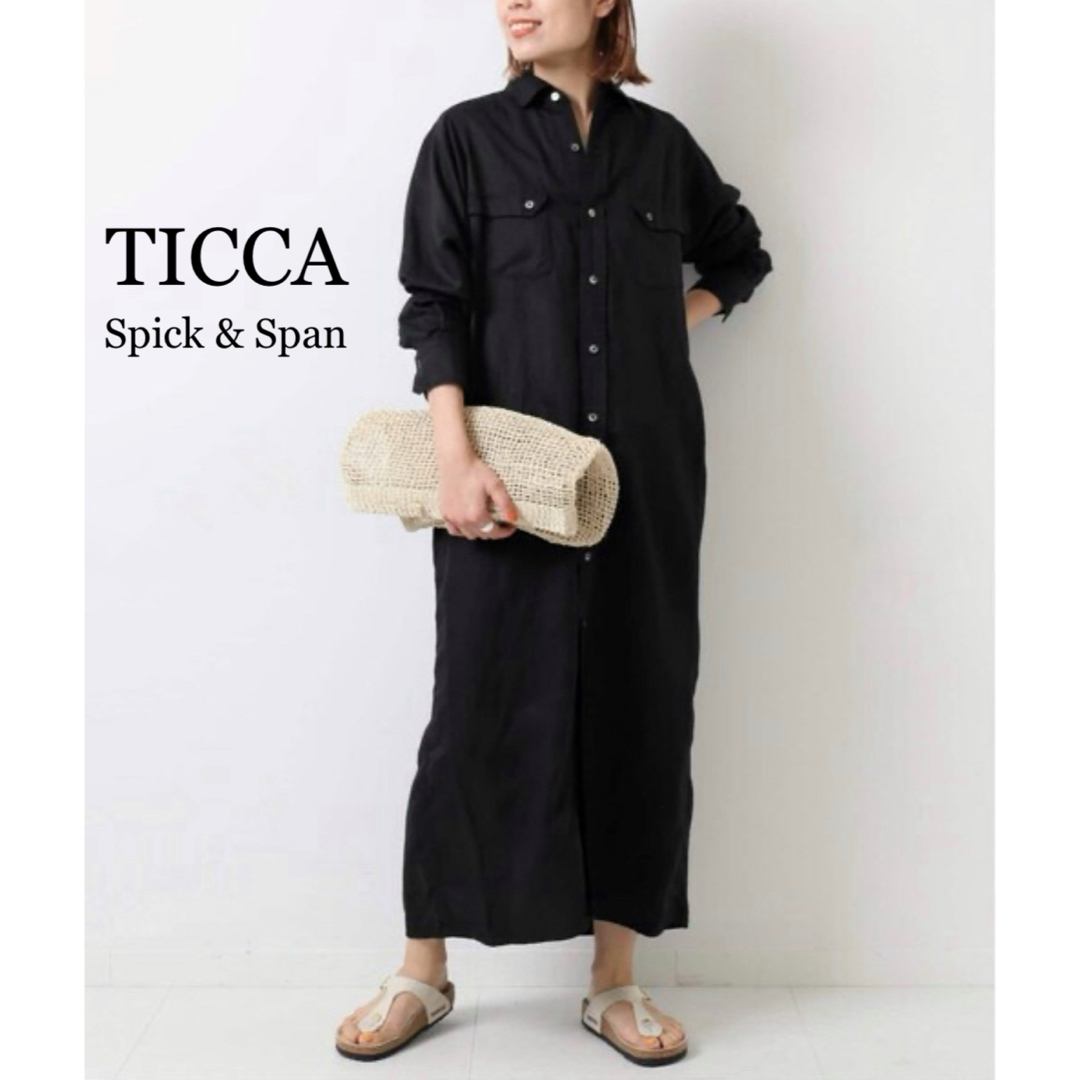 TICCA ティッカ リヨセル麻ツイル マキシドレス リネン ワンピース 黒