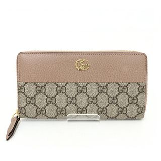 グッチ(GUCCI)のグッチ GUCCI ダブルG ジップアラウンド ウォレット ベージュ＆エボニー GGスプリーム キャンバス ダスティ ピンクレザー 456117 未使用品(財布)