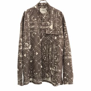 コトリカ 総柄 長袖 ノーカラーシャツ L ブラウン系×ホワイト COTORICA メンズ(シャツ)