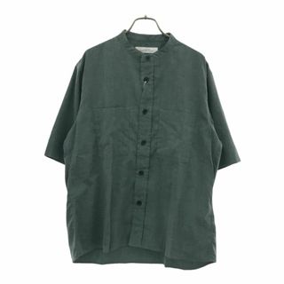 未使用 グリーンレーベルリラクシング 半袖 ノーカラーシャツ S グリーン系 green label relaxing リネンブレンド UNITED ARROWS メンズ(シャツ)