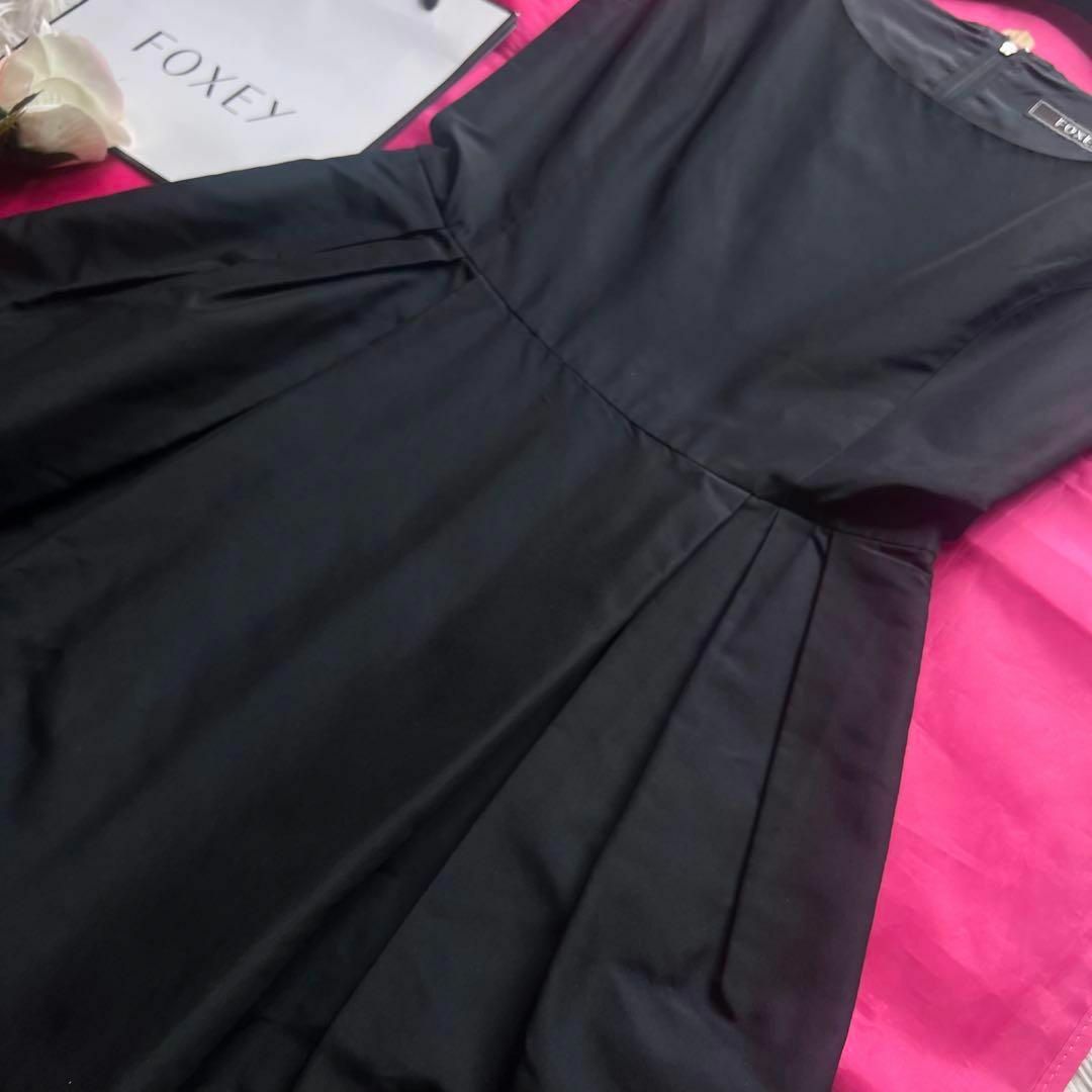 FOXEY - 【美品】FOXEY 膝丈ワンピース ブラック リボン 40 FOXEY - 【美品】FOXEY 膝丈ワンピース ブラック リボン 40