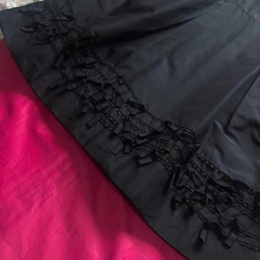 FOXEY - 【美品】FOXEY 膝丈ワンピース ブラック リボン 40 FOXEY - 【美品】FOXEY 膝丈ワンピース ブラック リボン 40