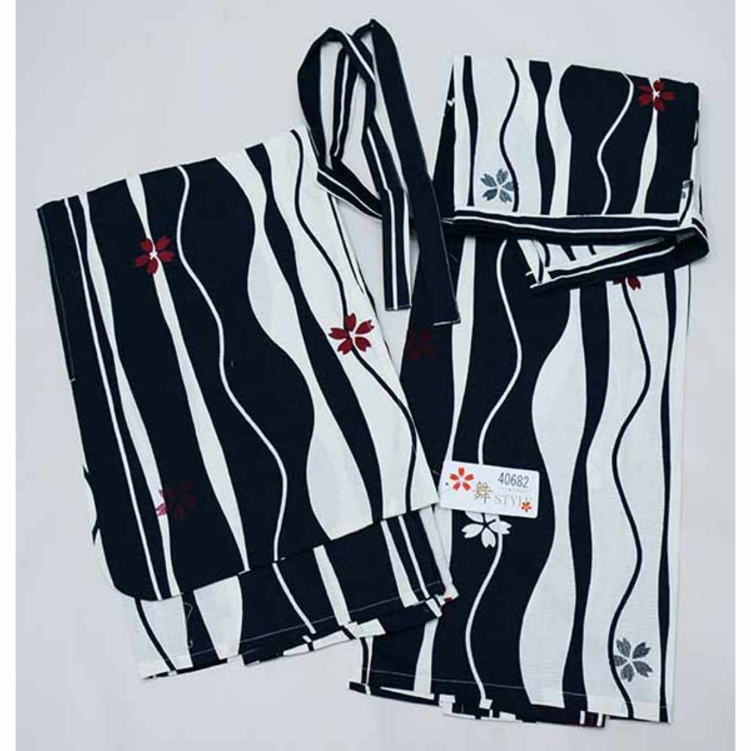 二部式 浴衣 単品 女性用 セパレート フリーサイズ 綿 白×黒 二部式 浴衣 単品 女性用 セパレート フリーサイズ 綿 白×黒