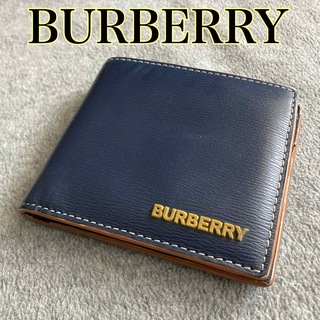 BURBERRY - 【即日発送】バーバリー 二つ折り財布 キャベンディッシュ ロゴ レザー ネイビー