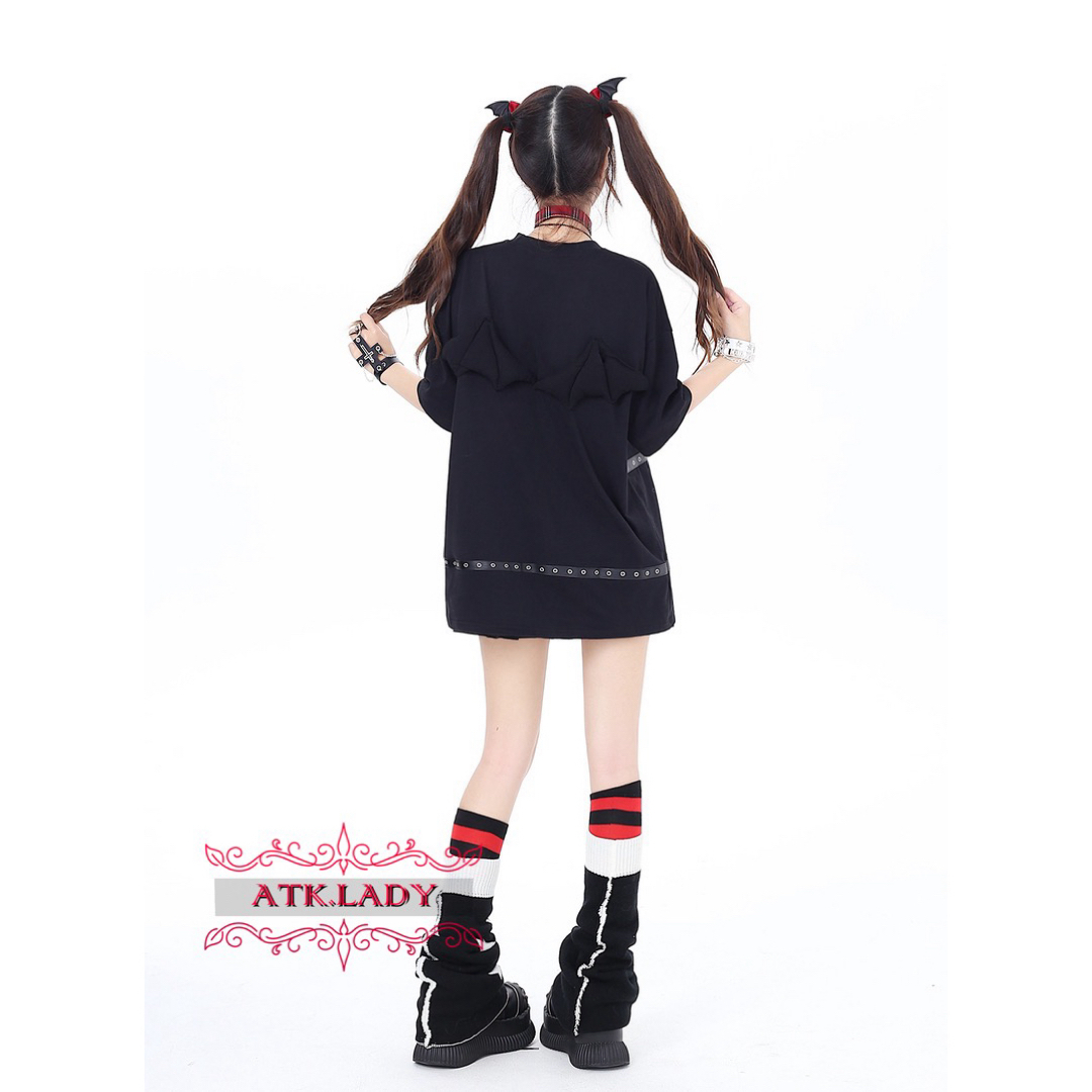 原宿 ロング丈 長め かっこかわいい 病みかわいい ブラック 黒
