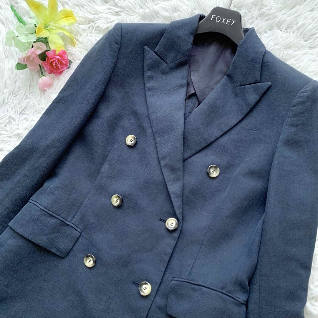 美品】アナイ ジャケット テーラード 紺ブレ リネン混 ネイビー XS 美品】アナイ ジャケット テーラード 紺ブレ リネン混 ネイビー XS