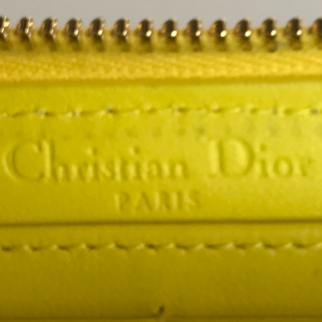 Dior ディオール ラウンドジップ 長財布 レディース ラムスキン イエロー 黄色 33 MA 1202 品【鑑定済】