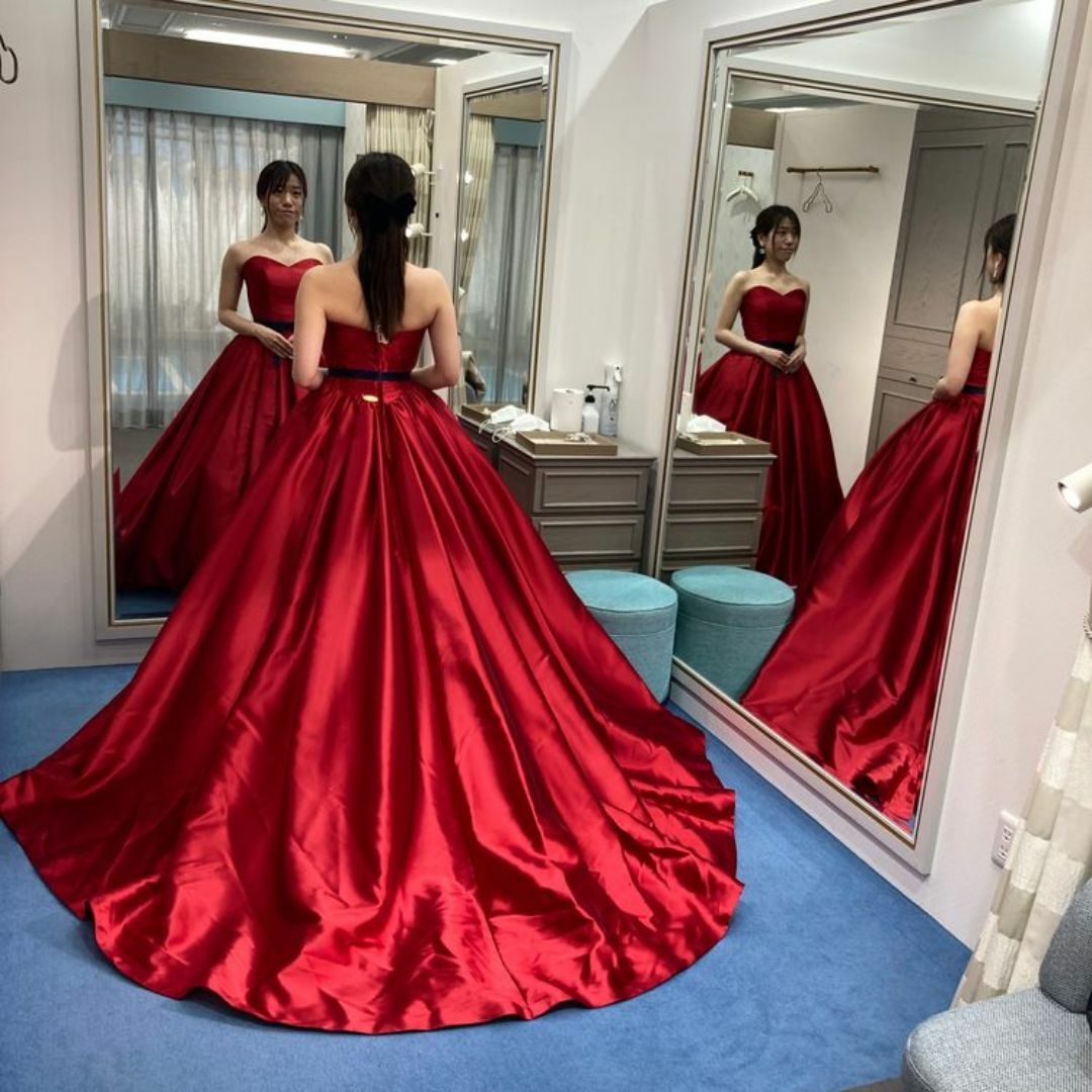 赤色サテンドレス結婚式二次会パーティドレス 赤色サテンドレス結婚式二次会パーティドレス