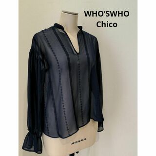 who's who Chico - WHO‘SWHO Chico シアー スキッパー シャツ ブラウス ネイビー