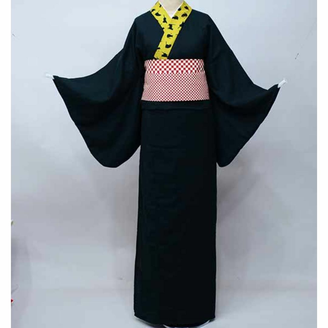 浴衣 単品 女性用 日本製 綿 ダブルガーゼ生地 黒地 猫 NO40664