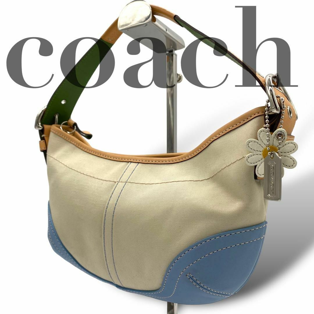 COACH - コーチ coach ワンショルダー ハンドバッグ キャンバス レザー ブルー
