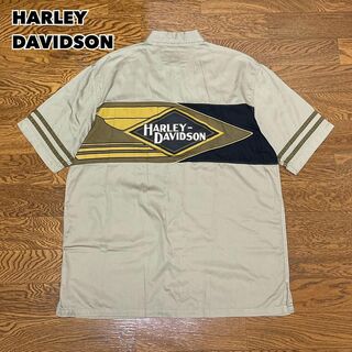 Harley Davidson - 00s初期 HARLEY DAVIDSON ワークシャツ 刺繍ロゴ ベージュ L