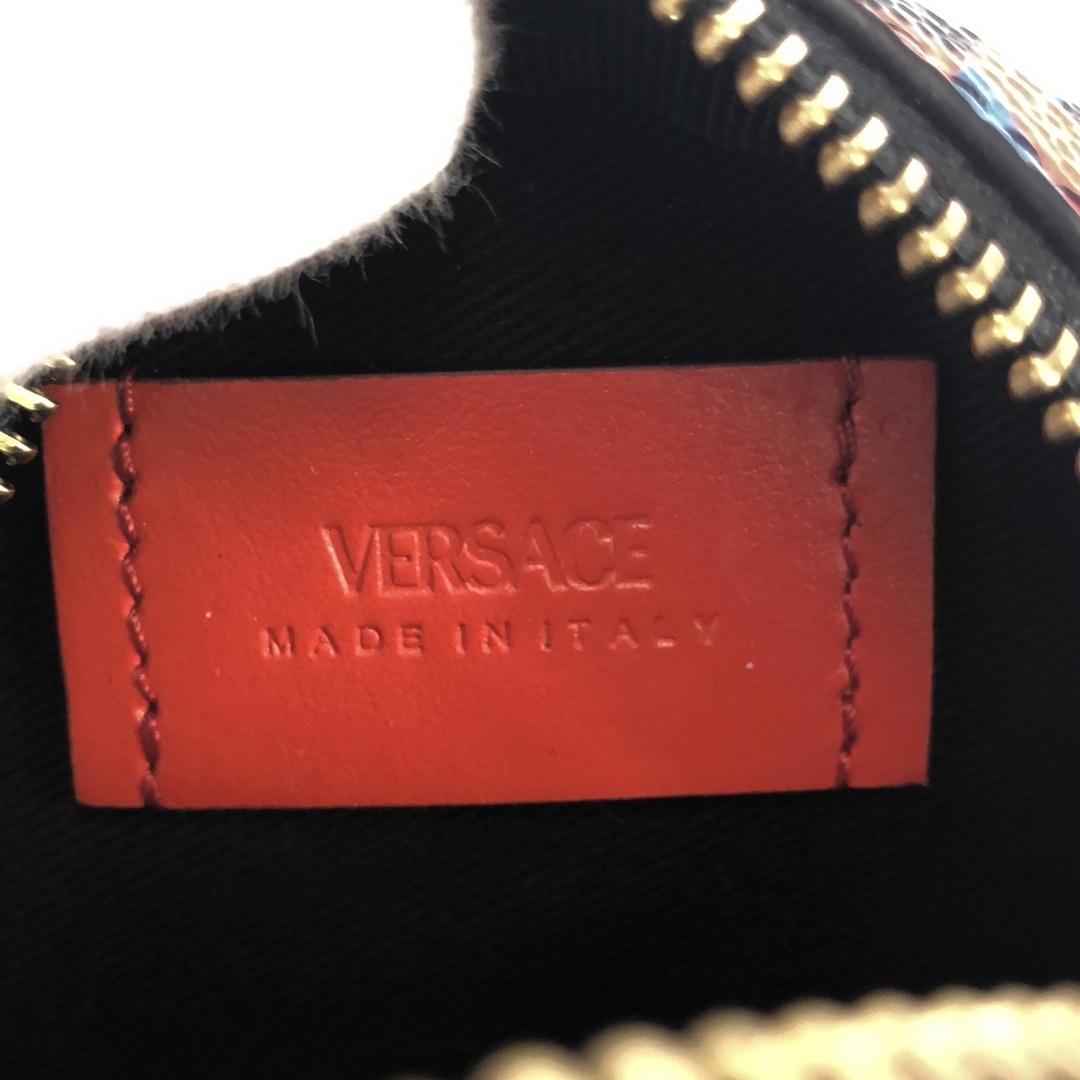 VERSACE ヴェルサーチ ラ グレカ ラウンドレザーポーチ レッド VERSACE ヴェルサーチ ラ グレカ ラウンドレザーポーチ レッド