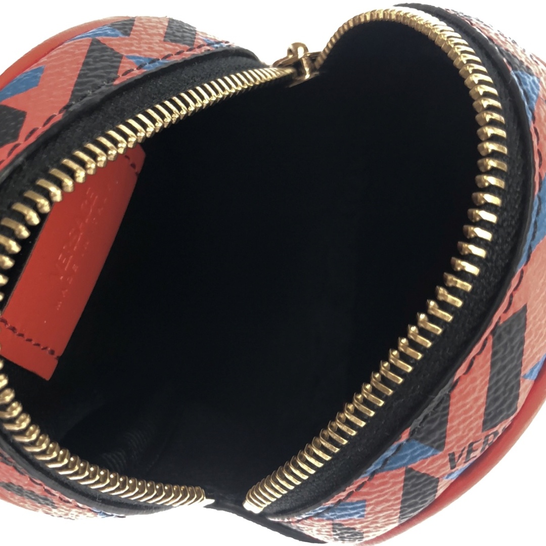 VERSACE ヴェルサーチ ラ グレカ ラウンドレザーポーチ レッド VERSACE ヴェルサーチ ラ グレカ ラウンドレザーポーチ レッド