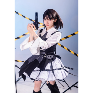 黒白コントラストのゴシック風ミニスカートコスプレセット L49#(衣装)