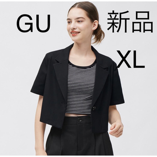 新品 GU ジーユー ハーフスリーブクロップドジャケット ブラック　XL  半袖(その他)
