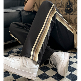 新品未使用　サイドライン ストリート パンツ モード パンツ メンズ　ブラック(その他)