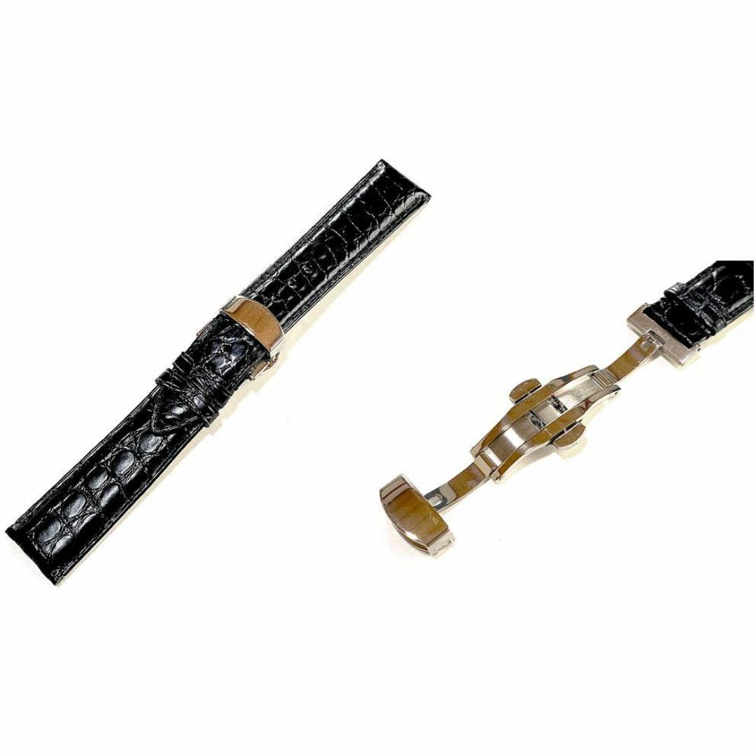 腕時計 ベルト 20mm 黒 ワニ 本革 ロレックス用 互換 クロコ D 腕時計 ベルト 20mm 黒 ワニ 本革 ロレックス用 互換 クロコ D