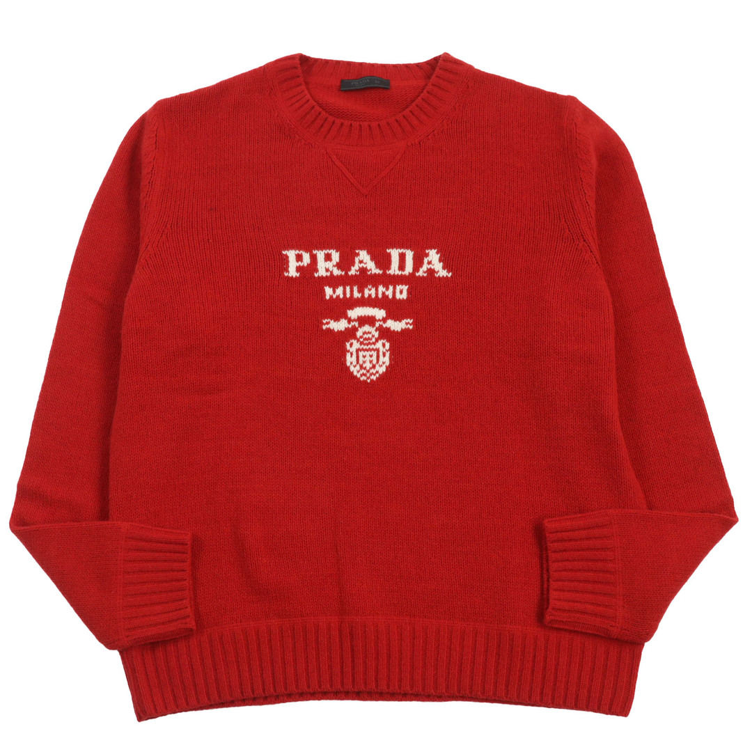 PRADA - 美品●PRADA プラダ 2020年製 UMB223 ウール カシミヤ ロゴインターシャ クルーネック ニット セーター レッド 52 イタリア製 正規品 メンズ