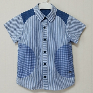 familiar - 【美品】ファミリア　半袖シャツ　白×ブルー　120