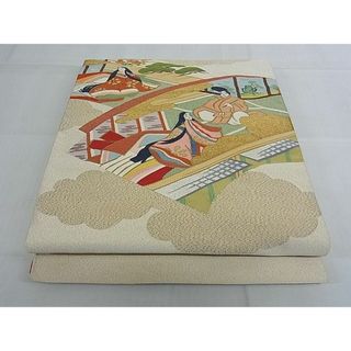 平和屋着物◎綴れ　八寸名古屋帯　人物風景文　金銀糸　正絹　逸品　AAAE2380Bfw(帯)