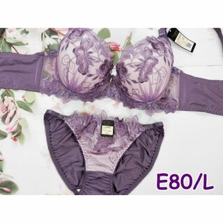 e8022★E80 L★脇高ブラショーツセット サイドストリング 紫(ブラ&ショーツセット)