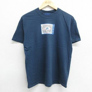 リーボック(Reebok)のM★古着 リーボック REEBOK 半袖 ビンテージ Tシャツ メンズ 00年代 00s マラソン コットン クルーネック 紺 ネイビー 24jun13 中古(Tシャツ/カットソー(半袖/袖なし))