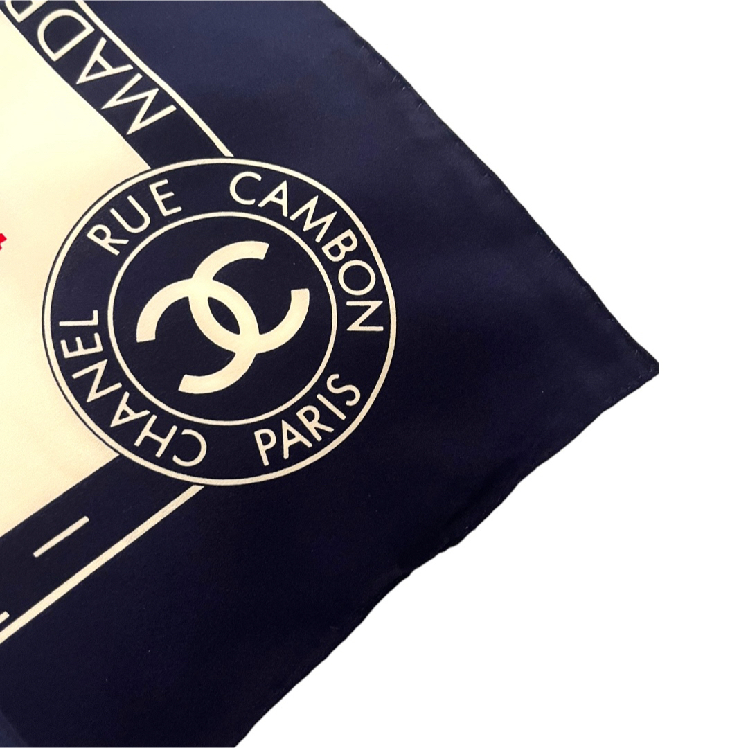希少☆極美品】CHANEL スカーフ ココマーク 切手柄 香水柄 ネイビー 希少☆極美品】CHANEL スカーフ ココマーク 切手柄 香水柄 ネイビー
