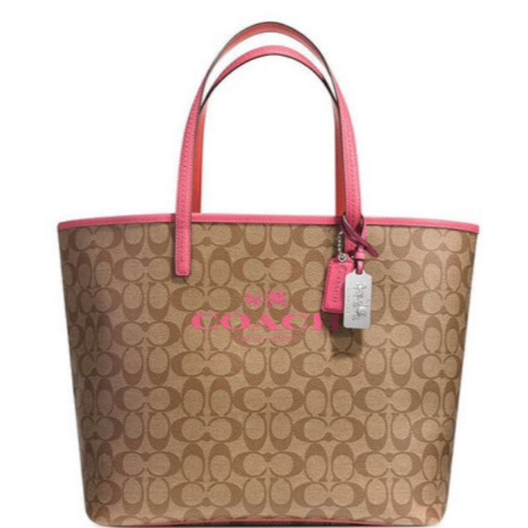 COACH - coachコーチ シグネチャー トートバッグ カーキ×ベリー COACH - coachコーチ シグネチャー トートバッグ カーキ×ベリー