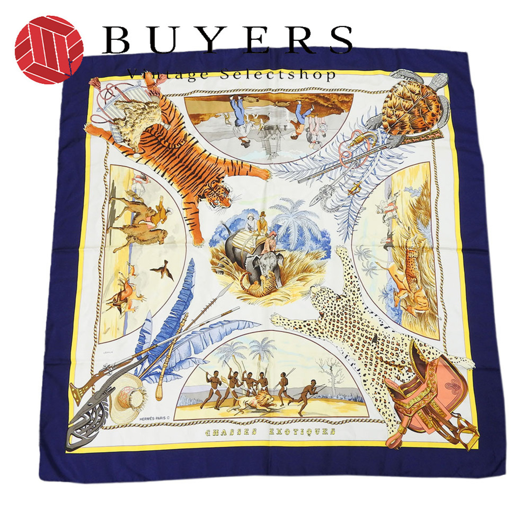 HERMES - 【中古】 エルメス スカーフ カレ90 シルク ネイビー HERMES - 【中古】 エルメス スカーフ カレ90 シルク ネイビー