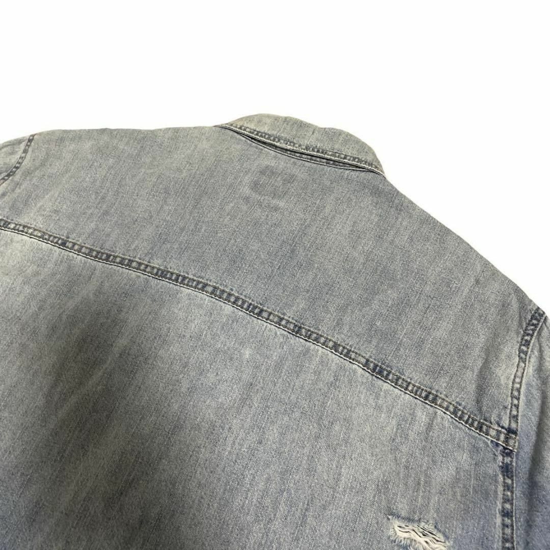 ZARA - 希少✨ザラ デニムシャツ ダメージ加工 インディゴ 半袖 ZARA - 希少✨ザラ デニムシャツ ダメージ加工 インディゴ 半袖