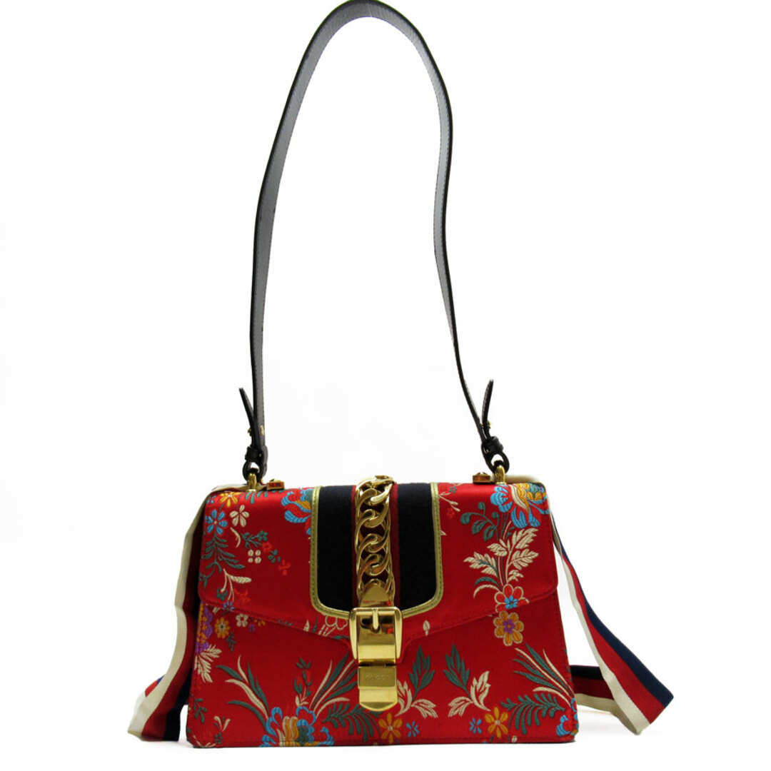 グッチ GUCCI ショルダーバッグ シルヴィ サテン/レザー レッド グッチ GUCCI ショルダーバッグ シルヴィ サテン/レザー レッド