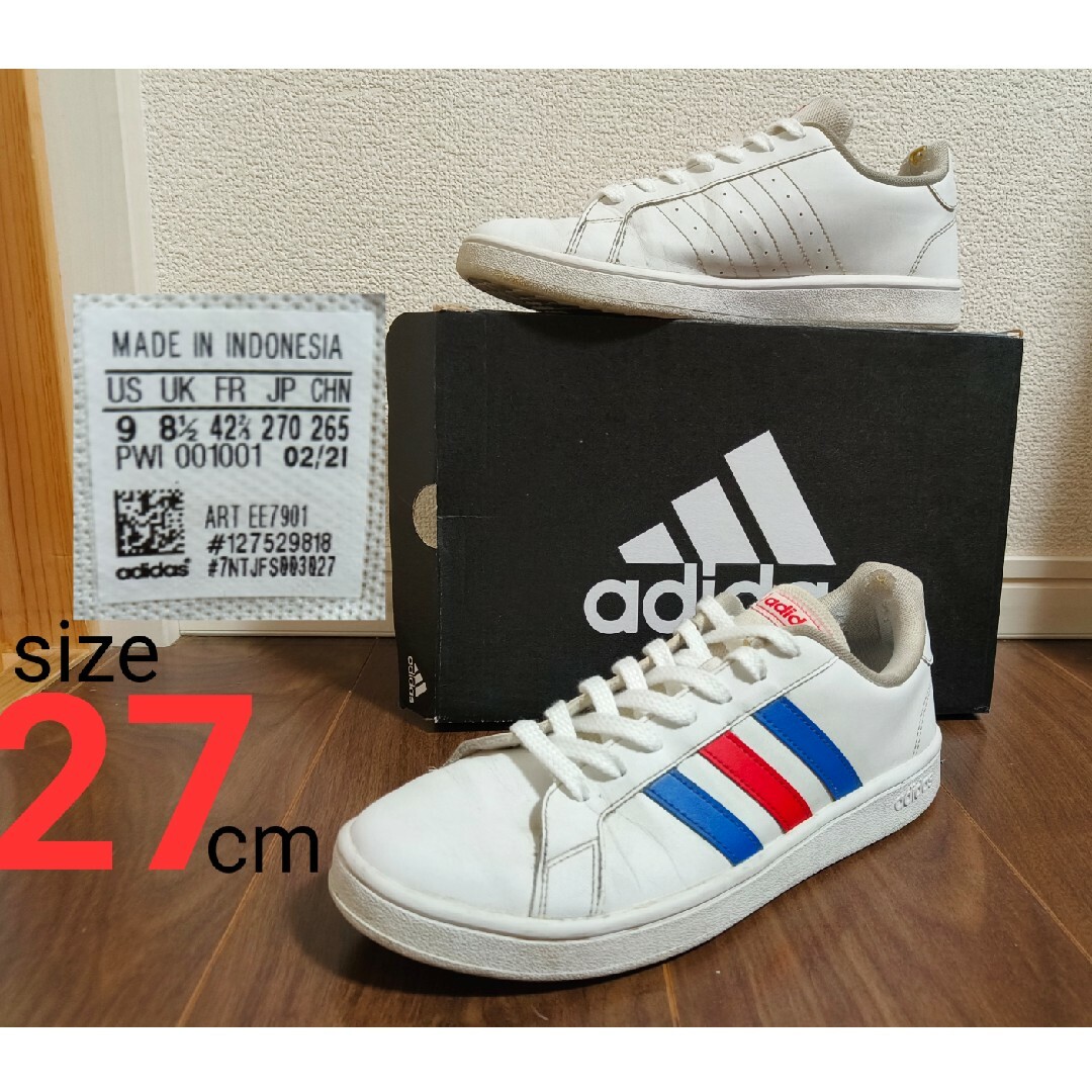 adidas - adidas レザー 白スニーカー 27cm 破れ有の通販 by adidas - adidas レザー 白スニーカー 27cm 破れ有の通販 by
