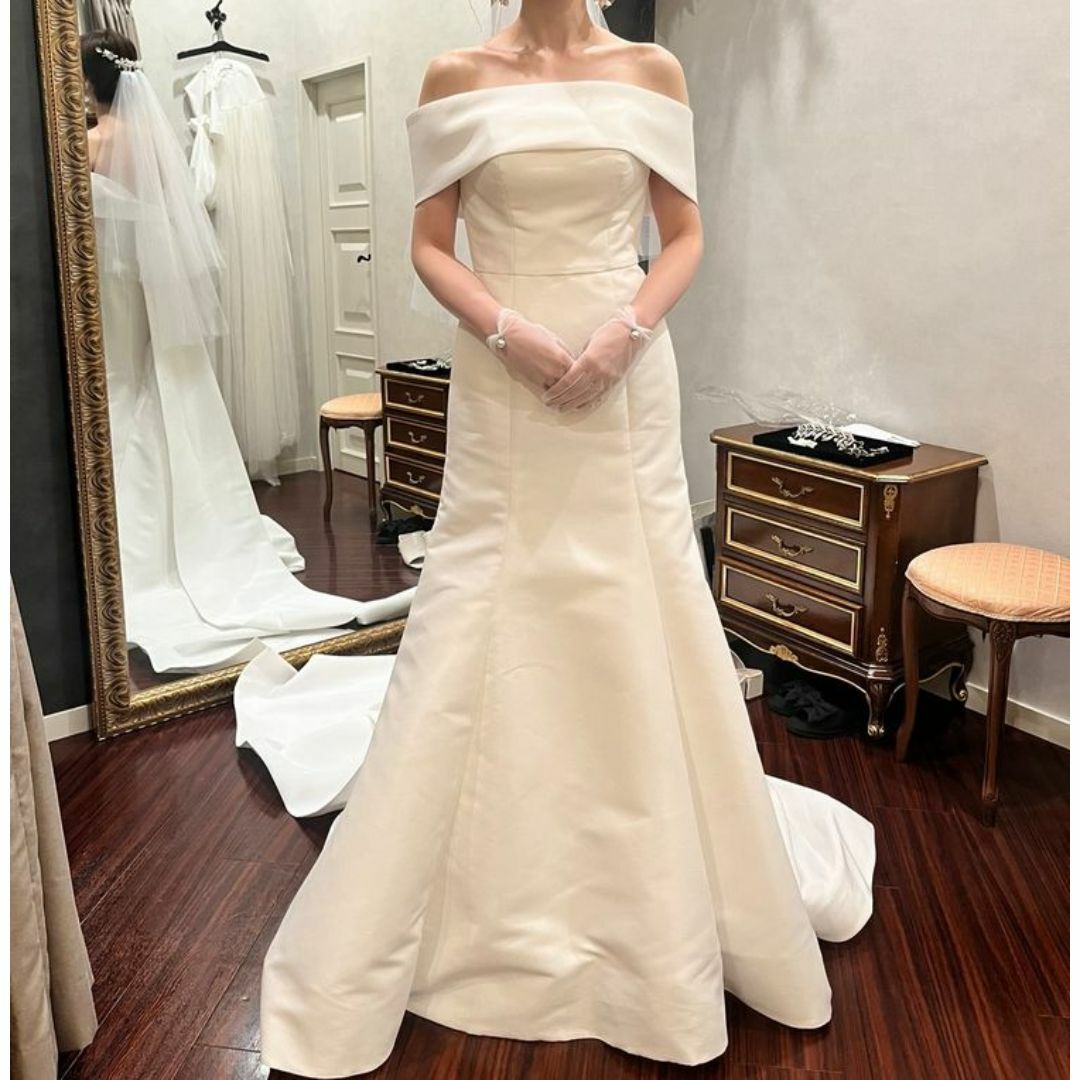 高品質！ウェディングドレス オフショルダー マーメイドライン リボン 結婚式