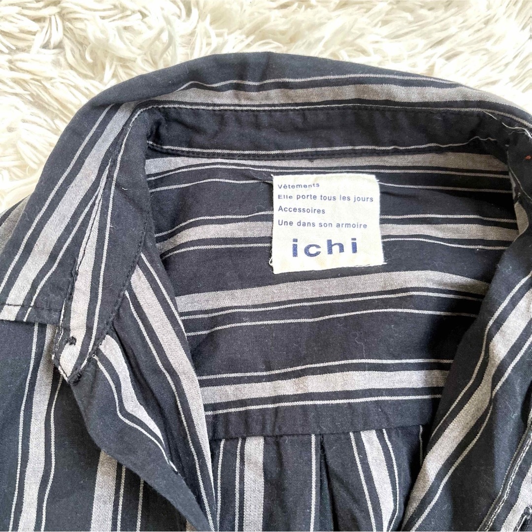 ichi - ichi ストライプ ロング ワンピース 長袖 コットン100 ichi - ichi ストライプ ロング ワンピース 長袖 コットン100