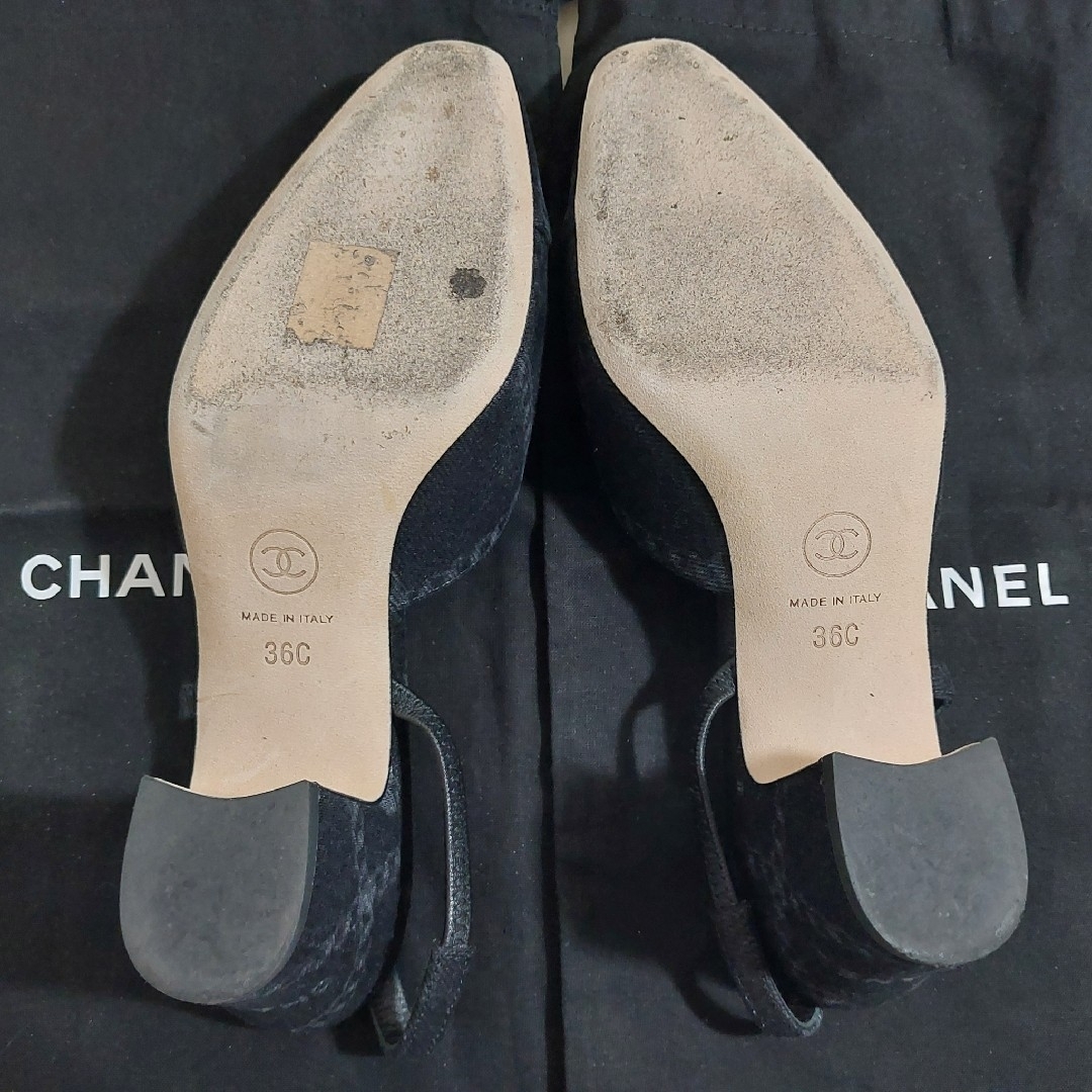 CHANEL - シャネル スリングバック パンプス デニム ブラック CHANEL - シャネル スリングバック パンプス デニム ブラック