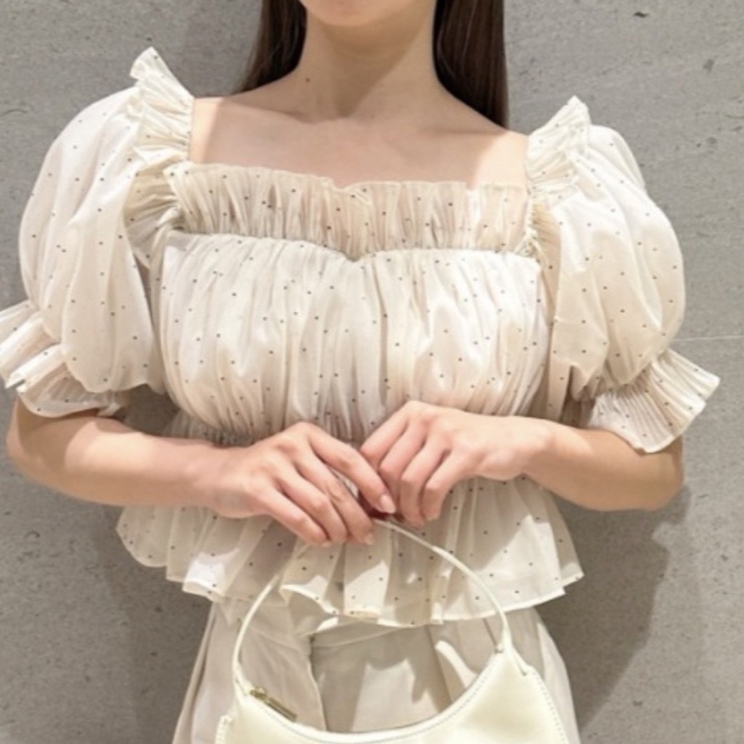 snidel Sustainableギャザーオフショルブラウス ドット snidel Sustainableギャザーオフショルブラウス ドット